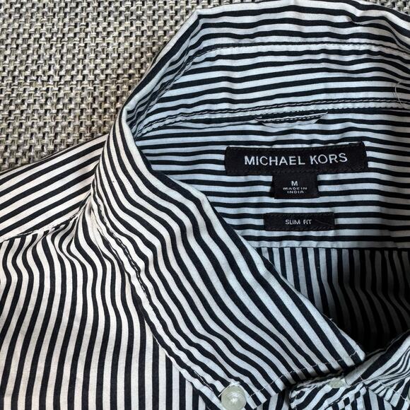 Michael Kors Shirt Mens Med Black Strips Slim Fit Long Sleeve Button Up - Picture 2 of 5